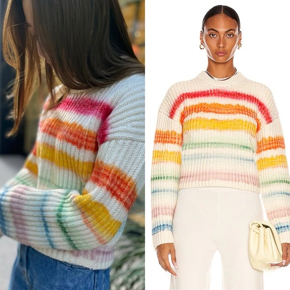 ACNE STUDIOS Kelecta Striped Watercolor Knit Wool Sweater Multicolor Sz M - Picture 1 of 7